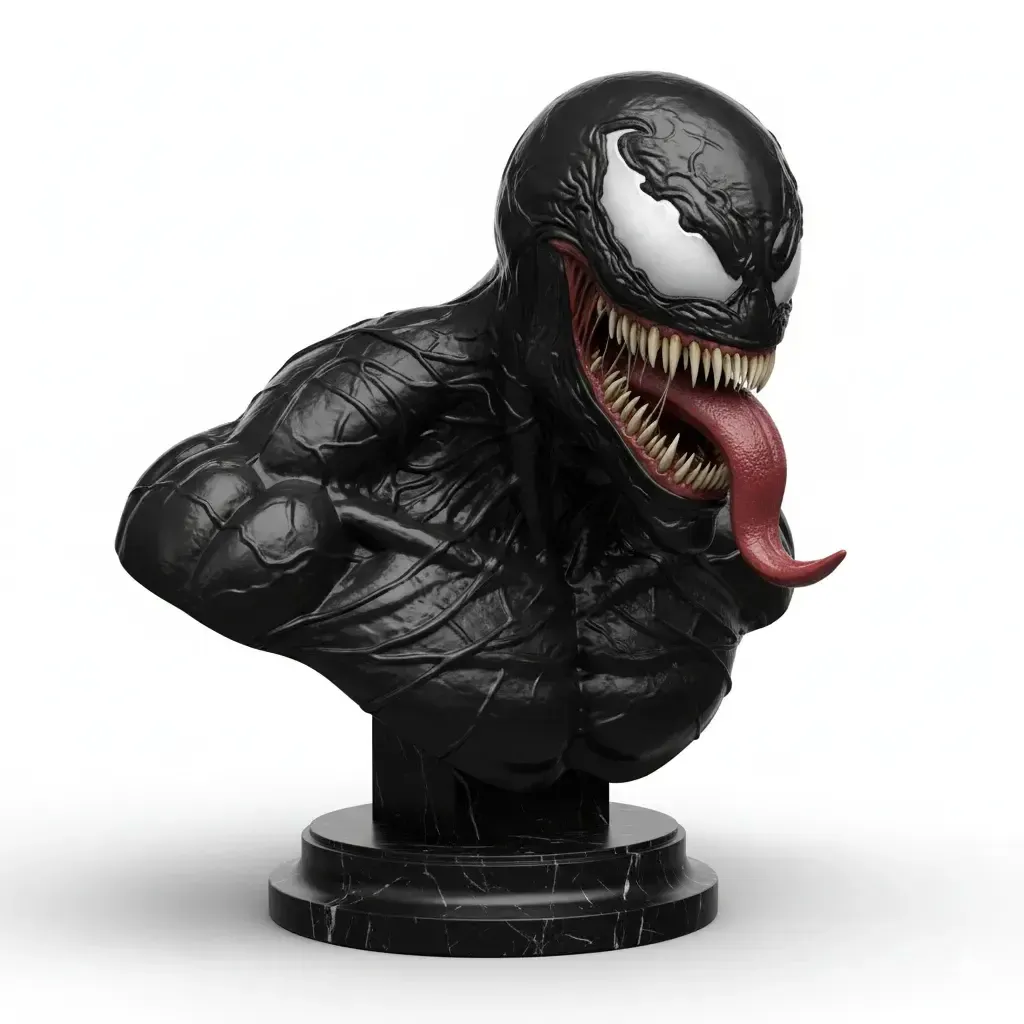 Busto de Venom con detalles en el rostro y la base